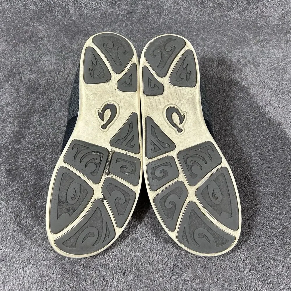 OluKai Nohea Moku Mens Size 10.5 Gray Black No Tie Boat Beach Slip On Shoes Used